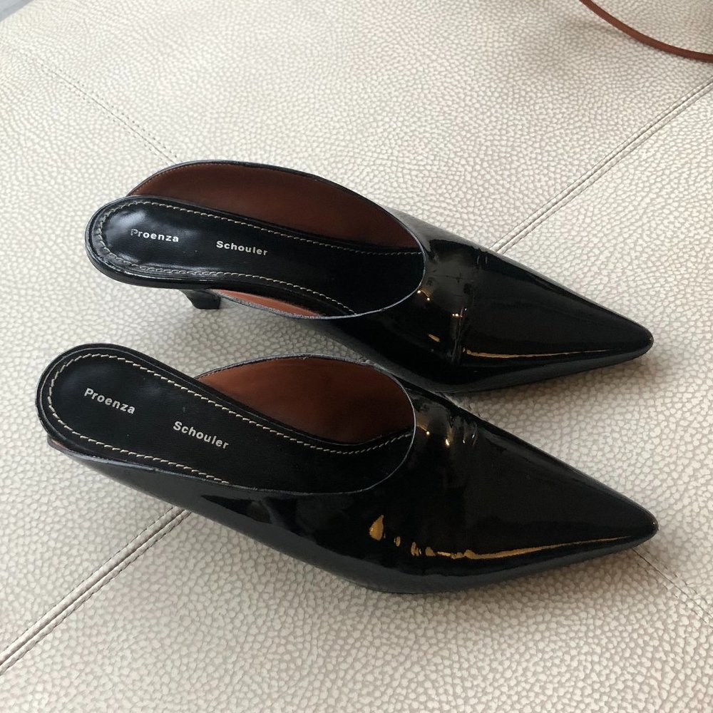 Proenza Schouler Black Patent Pointed-Toe Mule Heels